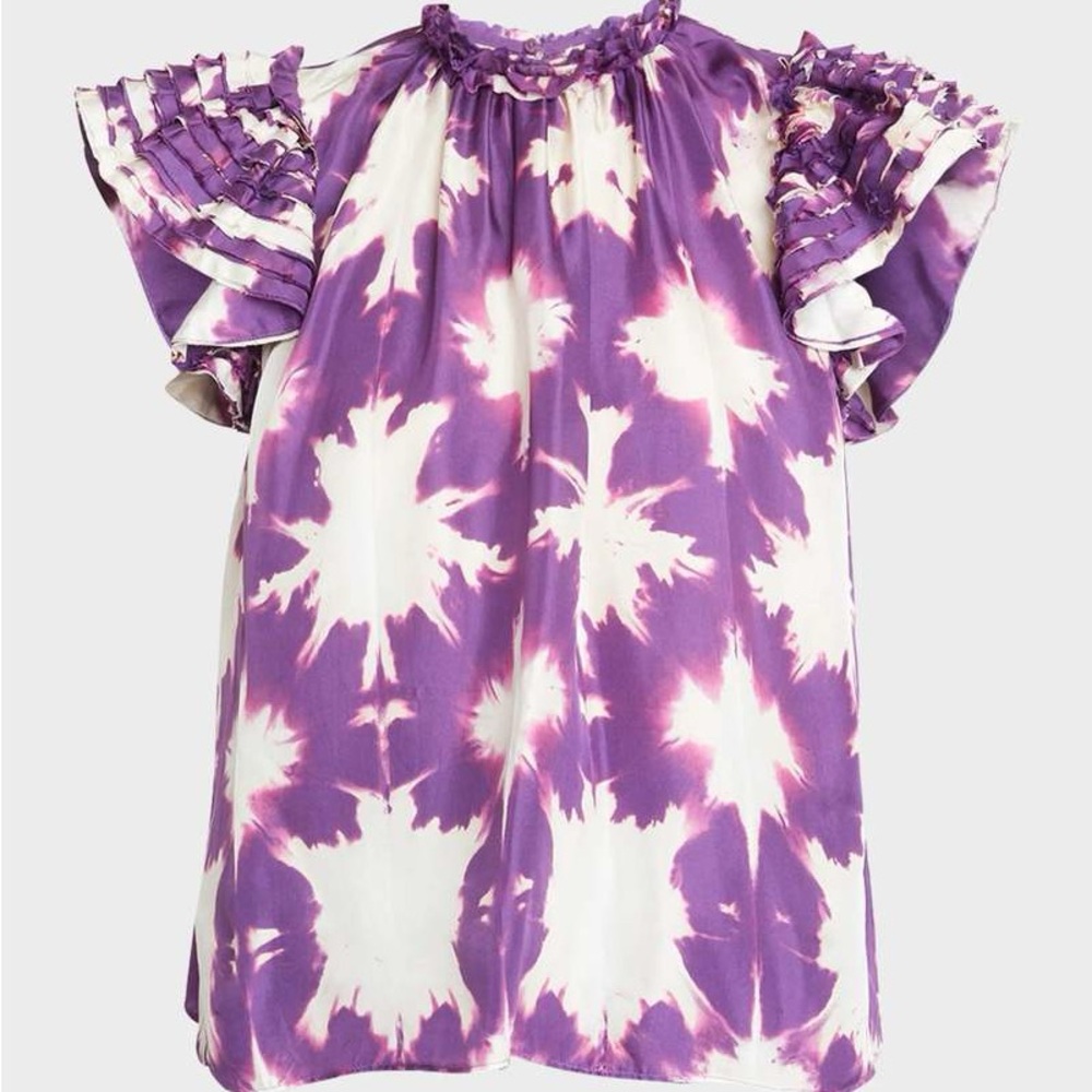 Ulla Johnson Tie-Dye Ruffle Sleeve Top
